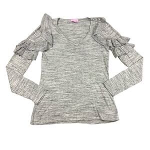 Lilly Pulitzer Size S Womens Marbled Gray Ruffle Sleeve Fresca Sweater